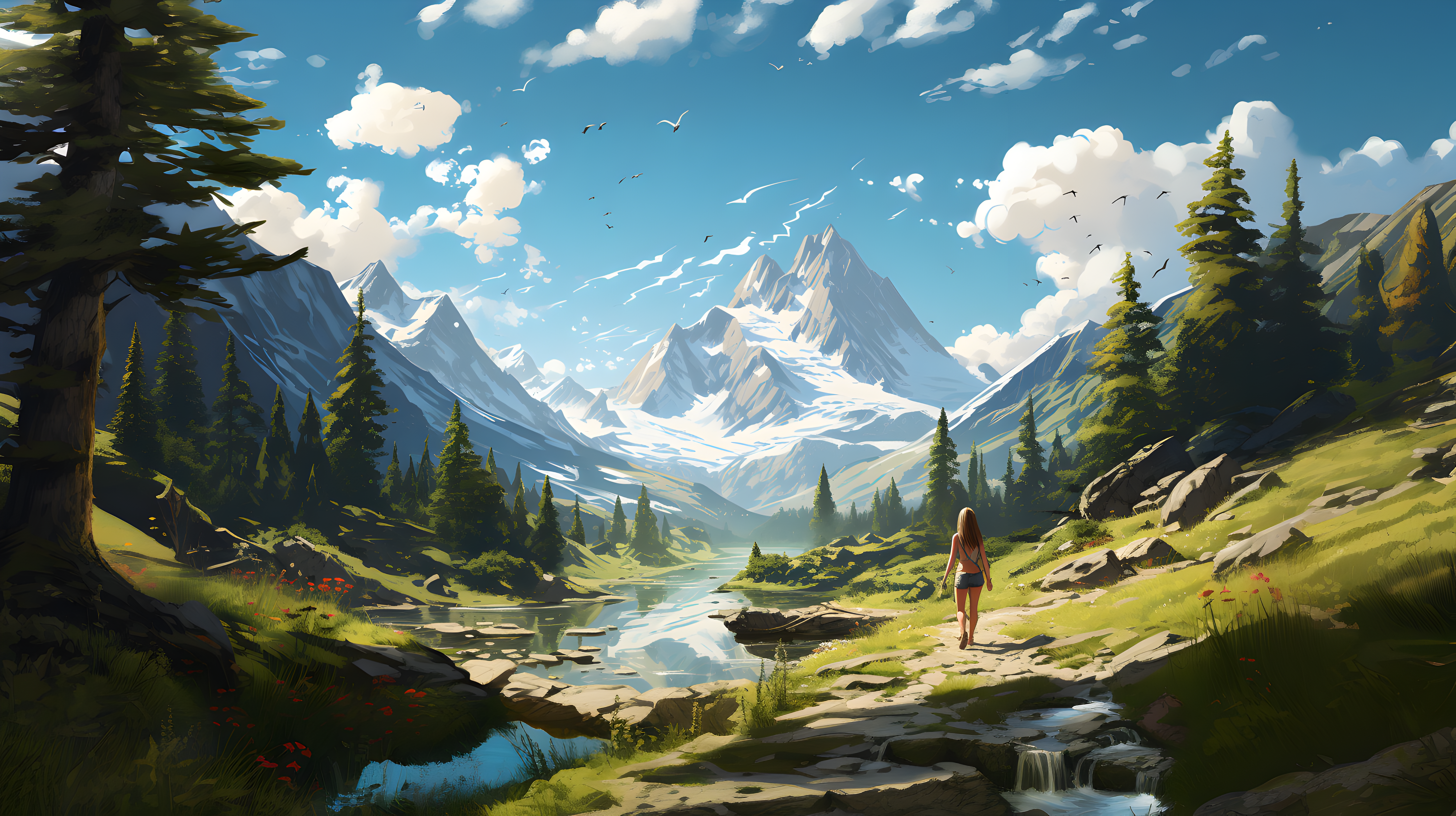 Artistic landscape with a mountain and a lake